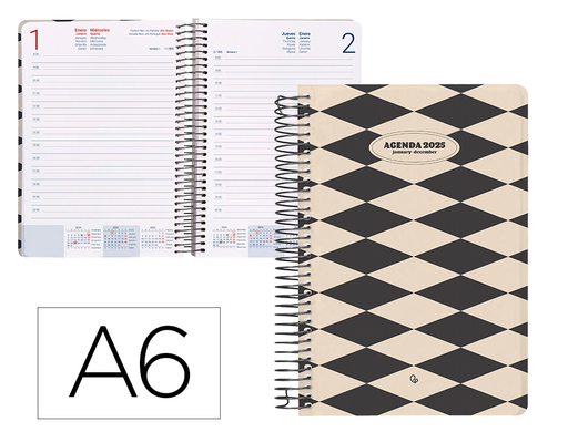[LID170399] AGENDA ESPIRAL LIDERPAPEL CLASSIC A6 2025 DIA PAGINA COLOR BLANCO Y NEGRO 1 PAPEL 70 GR