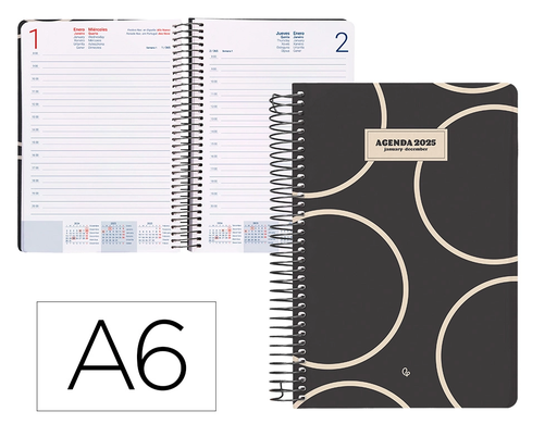 [LID170400] AGENDA ESPIRAL LIDERPAPEL CLASSIC A6 2025 DIA PAGINA COLOR BLANCO Y NEGRO 2 PAPEL 70 GR