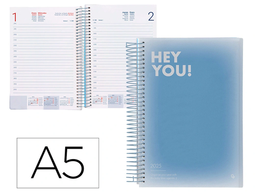 [LID170407] AGENDA ESPIRAL LIDERPAPEL GAZI A5 2025 DÍA PÁGINA COLOR AZUL PAPEL 70 GR