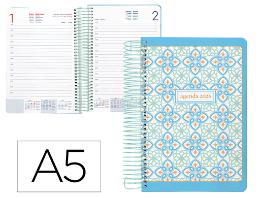 [LID170415] AGENDA ESPIRAL LIDERPAPEL PERISSA A5 2025 DÍA PÁGINA COLOR AZUL PAPEL 80 GR