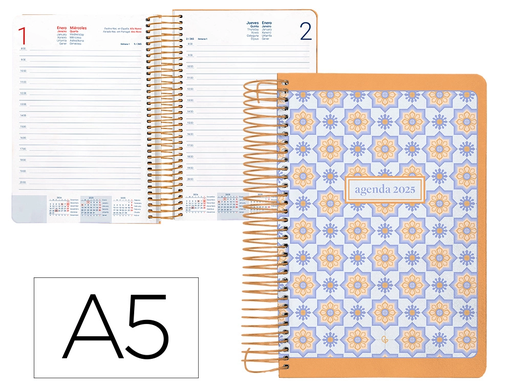 [LID170416] AGENDA ESPIRAL LIDERPAPEL PERISSA A5 2025 DÍA PÁGINA COLOR NARANJA PAPEL 80 GR