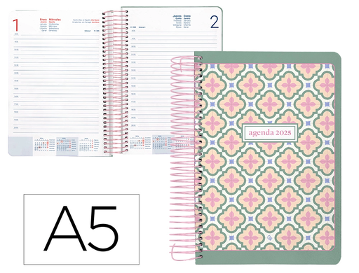 [LID170417] AGENDA ESPIRAL LIDERPAPEL PERISSA A5 2025 DÍA PÁGINA COLOR VERDE PAPEL 80 GR