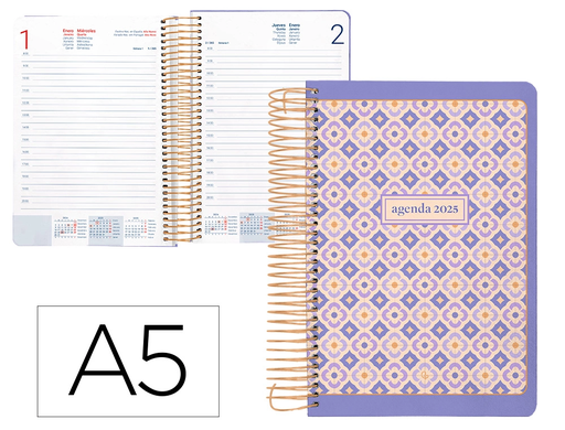 [LID170418] AGENDA ESPIRAL LIDERPAPEL PERISSA A5 2025 DÍA PÁGINA COLOR MORADO PAPEL 80 GR