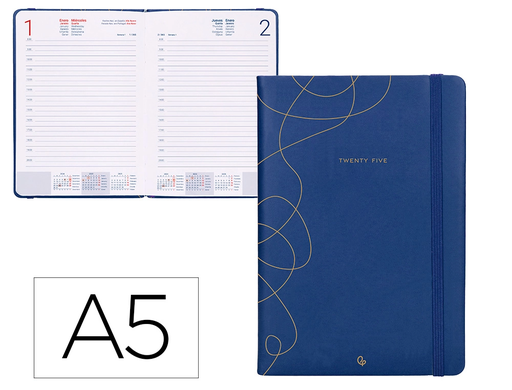 [LID170437] AGENDA ENCUADERNADA LIDERPAPEL EFIRA A5 2025 DÍA PÁGINA COLOR AZUL PAPEL 70 GR