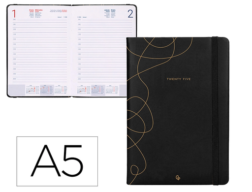 [LID170439] AGENDA ENCUADERNADA LIDERPAPEL EFIRA A5 2025 DÍA PÁGINA COLOR NEGRO PAPEL 70 GR