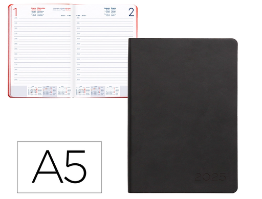 [LID170524] AGENDA ENCUADERNADA LIDERPAPEL SIFNOS A5 2025 DÍA PÁGINA COLOR ROJO PAPEL 70 GR