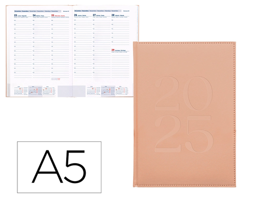 [LID170483] AGENDA ENCUADERNADA LIDERPAPEL CRETA A5 2025 SEMANA VISTA COLOR ROSA NUDE PAPEL 70 GR
