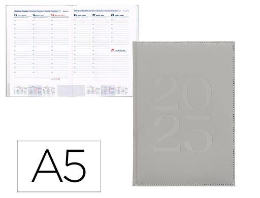 [LID170485] AGENDA ENCUADERNADA LIDERPAPEL CRETA A5 2025 SEMANA VISTA COLOR GRIS PAPEL 70 GR