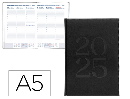 [LID170489] AGENDA ENCUADERNADA LIDERPAPEL CRETA A5 2025 SEMANA VISTA NEGRO PAPEL 70 GR