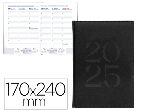 [LID170499] AGENDA ENCUADERNADA LIDERPAPEL CRETA 170 X 240 2025 SEMANA VISTA NEGRO PAPEL 70 GR