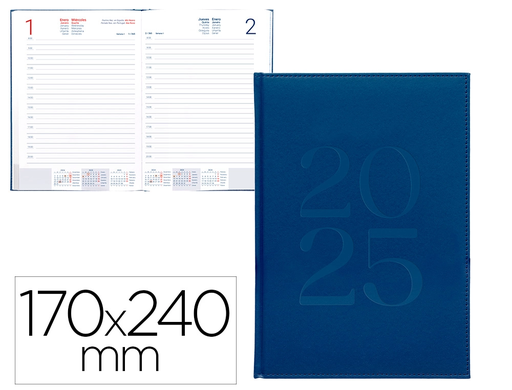 [LID170491] AGENDA ENCUADERNADA LIDERPAPEL CRETA 170 X 240 2025 DÍA PÁGINA AZUL PAPEL 70 GR