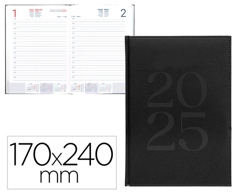 [LID170494] AGENDA ENCUADERNADA LIDERPAPEL CRETA 170 X 240 2025 DÍA PÁGINA NEGRO PAPEL 70 GR