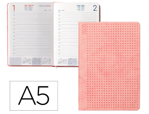 [LID170460] AGENDA ENCUADERNADA LIDERPAPEL ANAFI A5 2025 DÍA PÁGINA COLOR ROSA PAPEL 70 GR