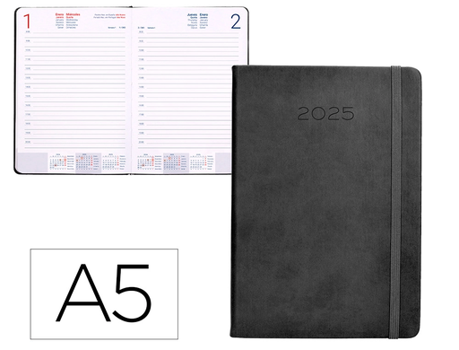 [LID170512] AGENDA ENCUADERNADA LIDERPAPEL MYKONOS A5 2025 DÍA PÁGINA COLOR NEGRO PAPEL 70 GR