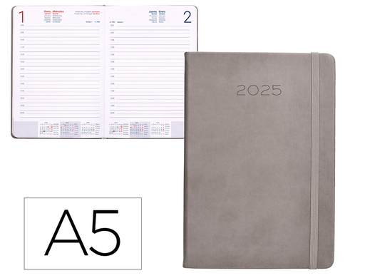 [LID170513] AGENDA ENCUADERNADA LIDERPAPEL MYKONOS A5 2025 DÍA PÁGINA COLOR GRIS PAPEL 70 GR