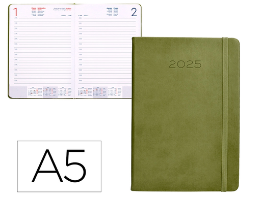 [LID170518] AGENDA ENCUADERNADA LIDERPAPEL MYKONOS A5 2025 DÍA PÁGINA COLOR VERDE PAPEL 70 GR
