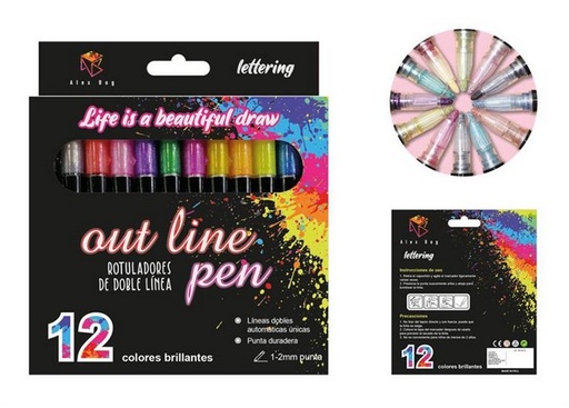 [AB-0412] SET 12 ROTULADORES OUTLINER BICOLOR NEON PASTEL