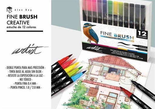 [AB-0512] 12 ROTULADORES FINE BRUSH GAMA CREATIVE 2 PUNTAS