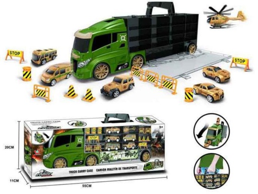 [CF-2464] Camion PortaVehiculos Verde Militar. Medidas: 20 x 55 x 11 cm
