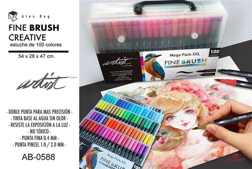 [AB-0588] MEGAPACK XXL 100 ROTULADORES FINE BRUSH 2 PUNTA