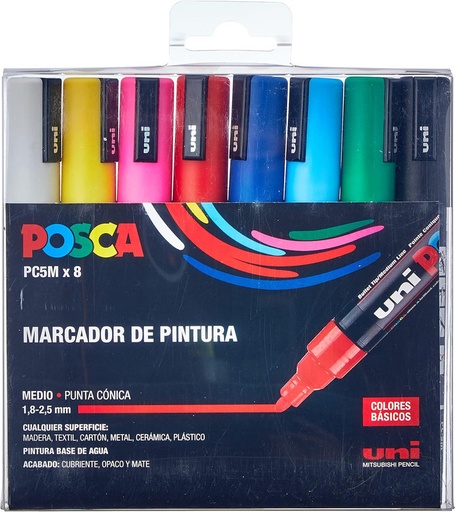 [UNI182634679] ESTUCHE 8 MARCADORES UNI POSCA PC-5M BASIC
