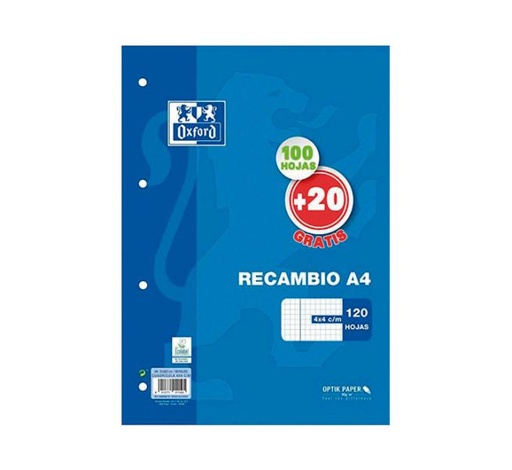 [400058179] RECAMBIOAMBIO oxfordORD A4 100H 90GR 4X4 4TALADRO AZ