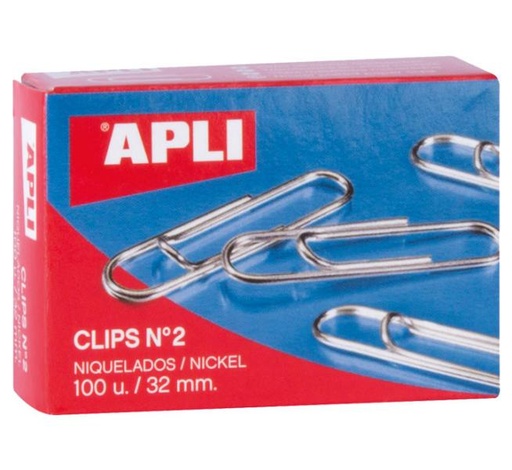 [APL11711] CAJA 100 CLIPS APLI Nº 2 NIQUELADOS LABIADOS