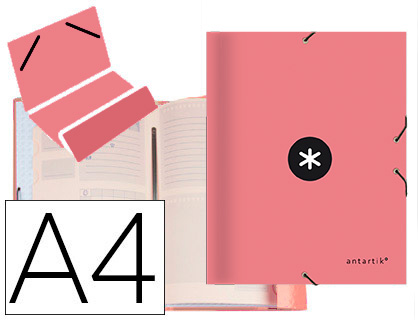 [AW54] CARPESANOETA LIDERPAPEL ANTARTIK CLASIFICADORA A4 12 DEPARTAMENTOS GOMA CARTON FORRADO COLOR CORAL