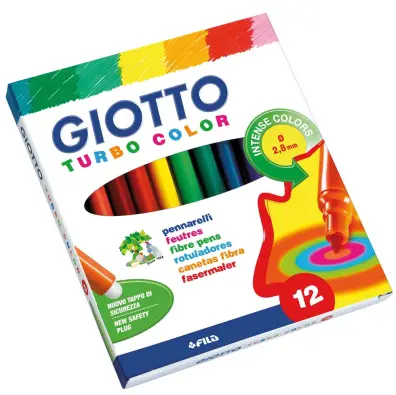 [F416000] Rotulador giotto turbo color caja de 12 colores lavables con punta bloqueada.