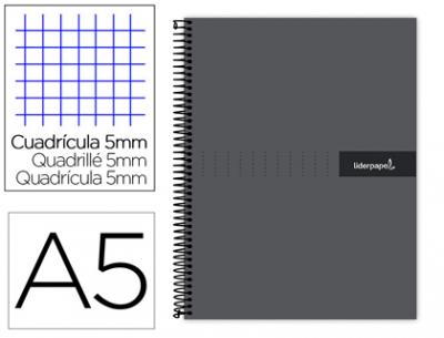 [BJ74] Cuaderno espiral liderpapel a5 micro crafty tapa forrada 120h 90 gr cuadro 5mm 5 bandas6 taladros color negro.