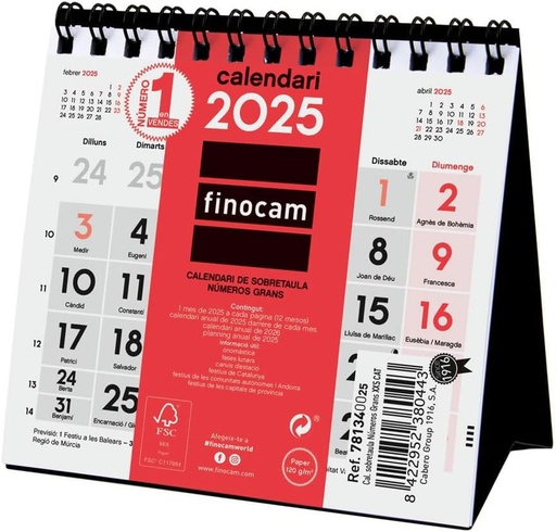 [781340025] CALENDARIO MESA 25 FINOCAM NEUTRO XXS Nº GR CAT