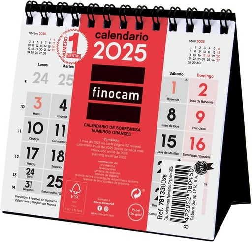 [781330025] CALENDARIO MESA 25 FINOCAM NEUTRO XXS Nº GR CAST