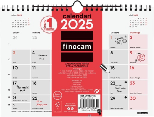 [780170025] CALENDARIO PARED 25 FINOCAM NEUTRO S ESCRIBIR CAT