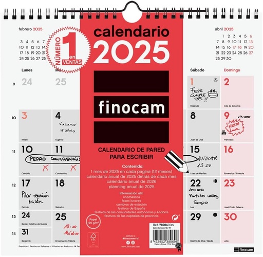 [780060025] CALENDARIO PARED 25 FINOCAM NEUTRO M ESCRIBIR CAST