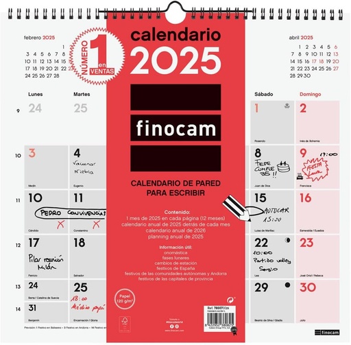 [780070025] CALENDARIO PARED 25 FINOCAM NEUTRO L ESCRIBIR CAST