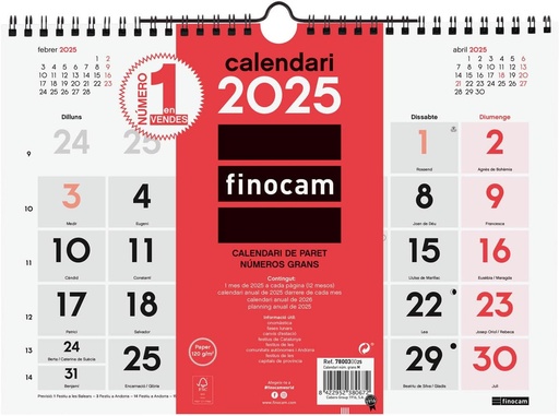 [780030025] CALENDARIO PARED 25 FINOCAM NEUTRO M Nº GRAN CAT