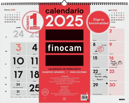 [780020025] CALENDARIO PARED 25 FINOCAM NEUTRO XL MIXTO CAST