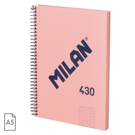 [MIL57153-E80-SNCP] Cuaderno A5 con espiral y tapa dura, papel cuadriculado (5 x 5 mm), 80 hojas de 95 gr/m², colección 430 since 1918, rosa