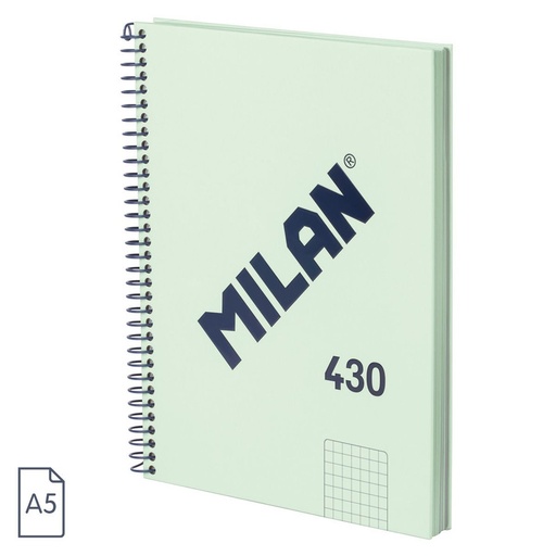 [MIL57153-E80-SNCGR] Cuaderno A5 con espiral y tapa dura, papel cuadriculado (5 x 5 mm), 80 hojas de 95 gr/m², colección 430 since 1918, verde