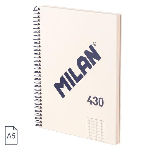 [MIL57153-E80-SNCB] Cuaderno A5 con espiral y tapa dura, papel cuadriculado (5 x 5 mm), 80 hojas de 95 gr/m², colección 430 since 1918, azul