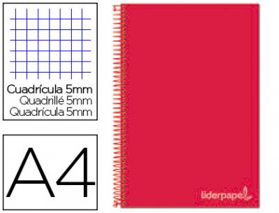 [BA50] CUADERNO ESPIRAL LIDERPAPEL A4 MICRO JOLLY TAPA FORRADA 140H 75 GR CUADRO 5MM 5 BANDAS 4 TALADROS CO