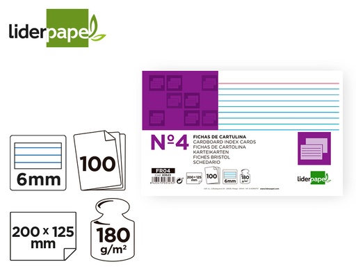[FR04] Ficha liderpapel rayada nº4 125x200mm paquete de 100 180g.
