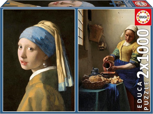 [E20309] Puzzles 2x1000 Piezas para Adultos | La Joven de la Perla + La Lechera, Johannes Vermeer