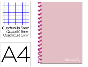 [BA94] Cuaderno espiral liderpapel a4 micro jolly tapa forrada 140h 75 gr cuadro 5mm 5 bandas 4 taladros color rosa.