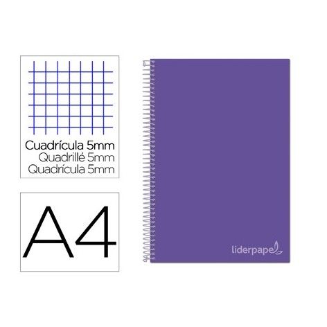 [BA51] Cuaderno espiral liderpapel a4 micro jolly tapa forrada 140h 75 gr cuadro 5mm 5 bandas 4 taladros color lila.