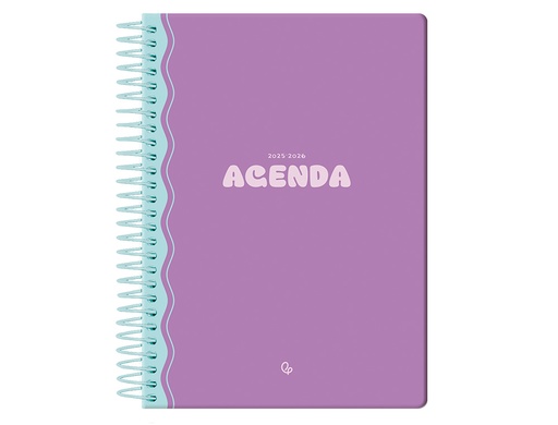 [LP555] AGENDA ESCOLAR LIDERPAPEL 25-26 ESPIRAL CLASSIC MORADO SEMANA VISTA A5 BILINGÜE PAPEL FSC 70 GR