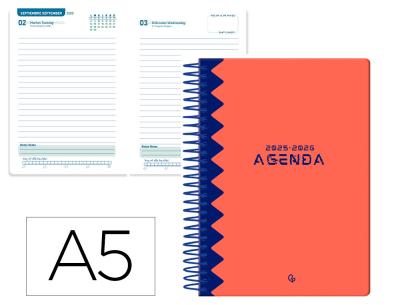 [LP567] AGENDA ESCOLAR LIDERPAPEL 25-26 ESPIRAL CLASSIC ROJO DIA PAGINA A5 BILINGÜE PAPEL FSC 70 GR