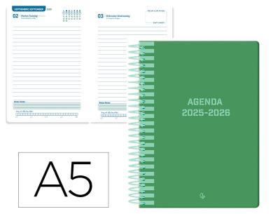 [LP568] AGENDA ESCOLAR LIDERPAPEL 25-26 ESPIRAL CLASSIC VERDE DIA PAGINA A5 BILINGÜE PAPEL FSC 70 GR
