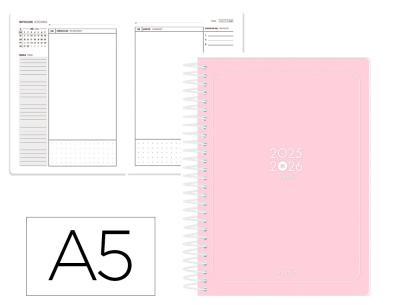 [LP633] AGENDA ESCOLAR ANTARTIK 25-26 ESPIRAL ESSENTIALS ROSA DIA PAGINA A5 BILINGÜE PAPEL FSC 80 GR