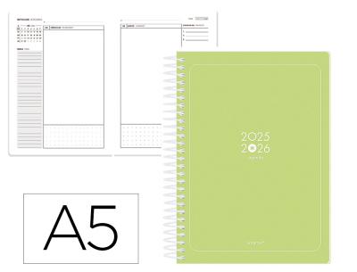 [LP635] AGENDA ESCOLAR ANTARTIK 25-26 ESPIRAL ESSENTIALS VERDE LIMA DIA PAGINA A5 BILINGÜE PAPEL FSC 80 GR